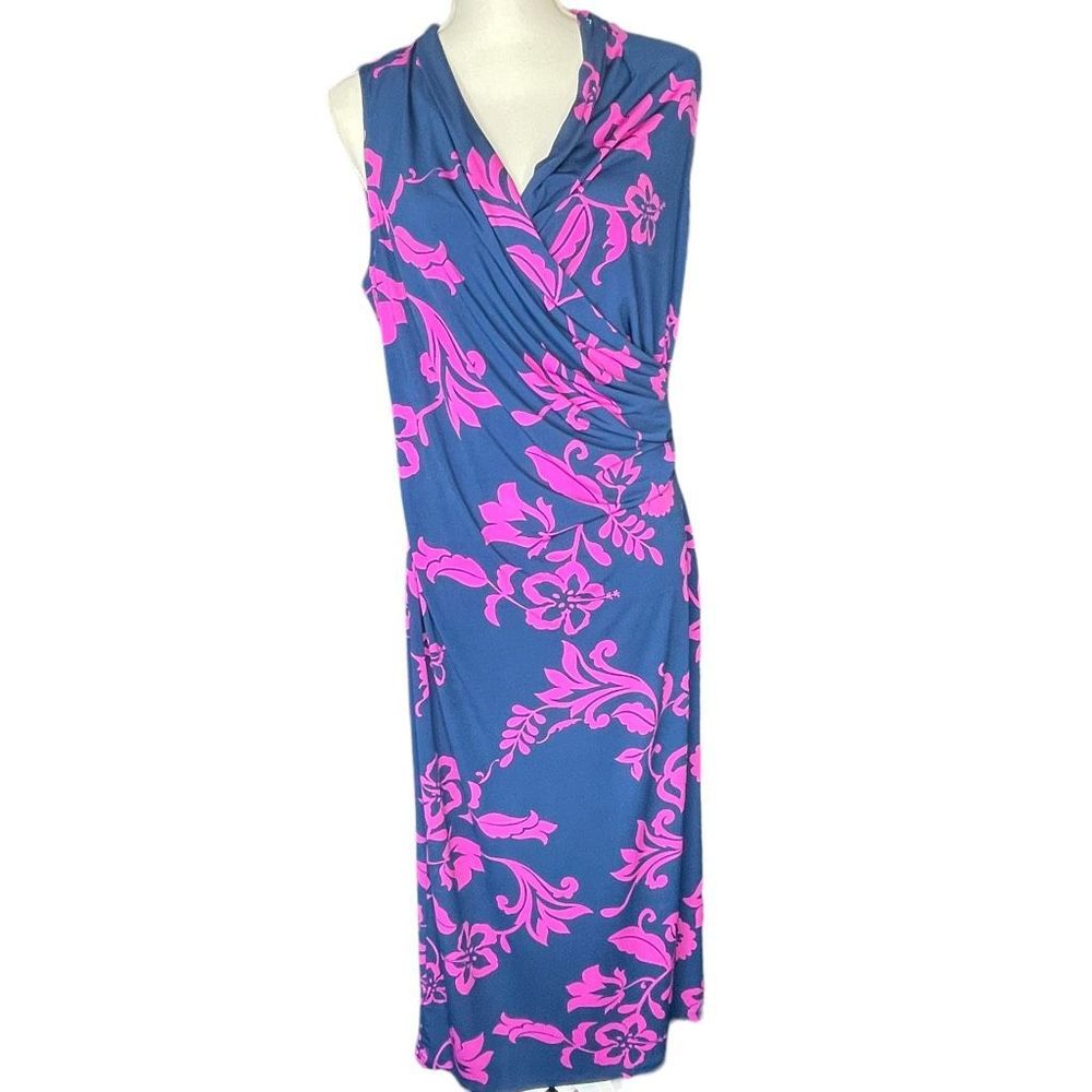 Tommy Bahama Blue Midi Dress with Hot Pink Floral Print